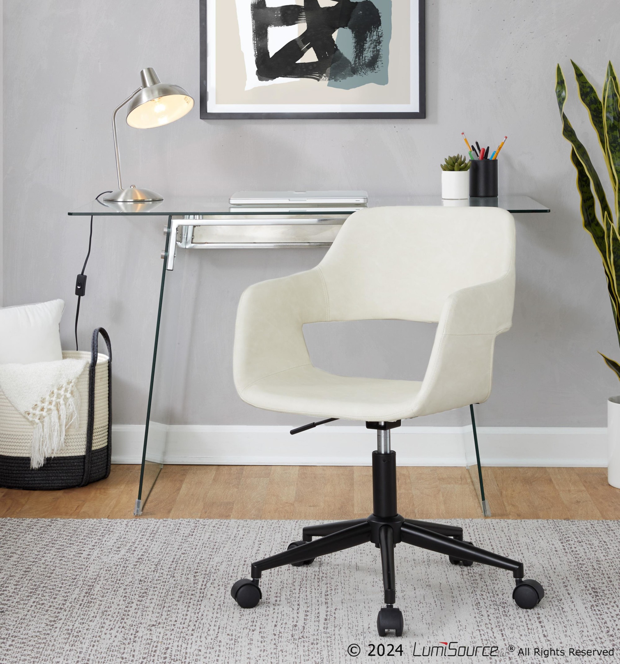 Margarite Black and Cream Contemporary Faux Leather Task Chair 1 Margarite Black and Cream Contemporary Faux Leather Task Chair