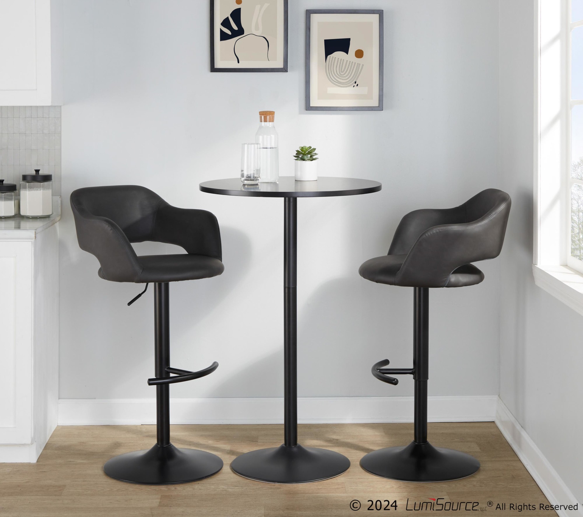 Margarite Black and Grey Contemporary Swivel Barstools (Set of 2) 3 Margarite Black and Grey Contemporary Swivel Barstools (Set of 2) - Image 3
