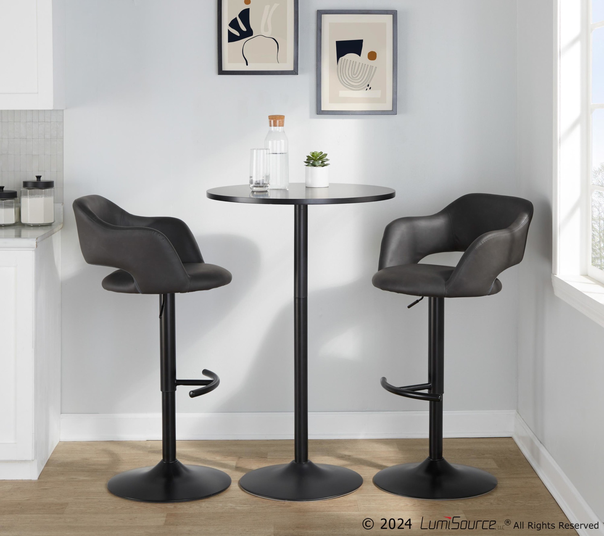 Margarite Black and Grey Contemporary Swivel Barstools (Set of 2) 4 Margarite Black and Grey Contemporary Swivel Barstools (Set of 2) - Image 4
