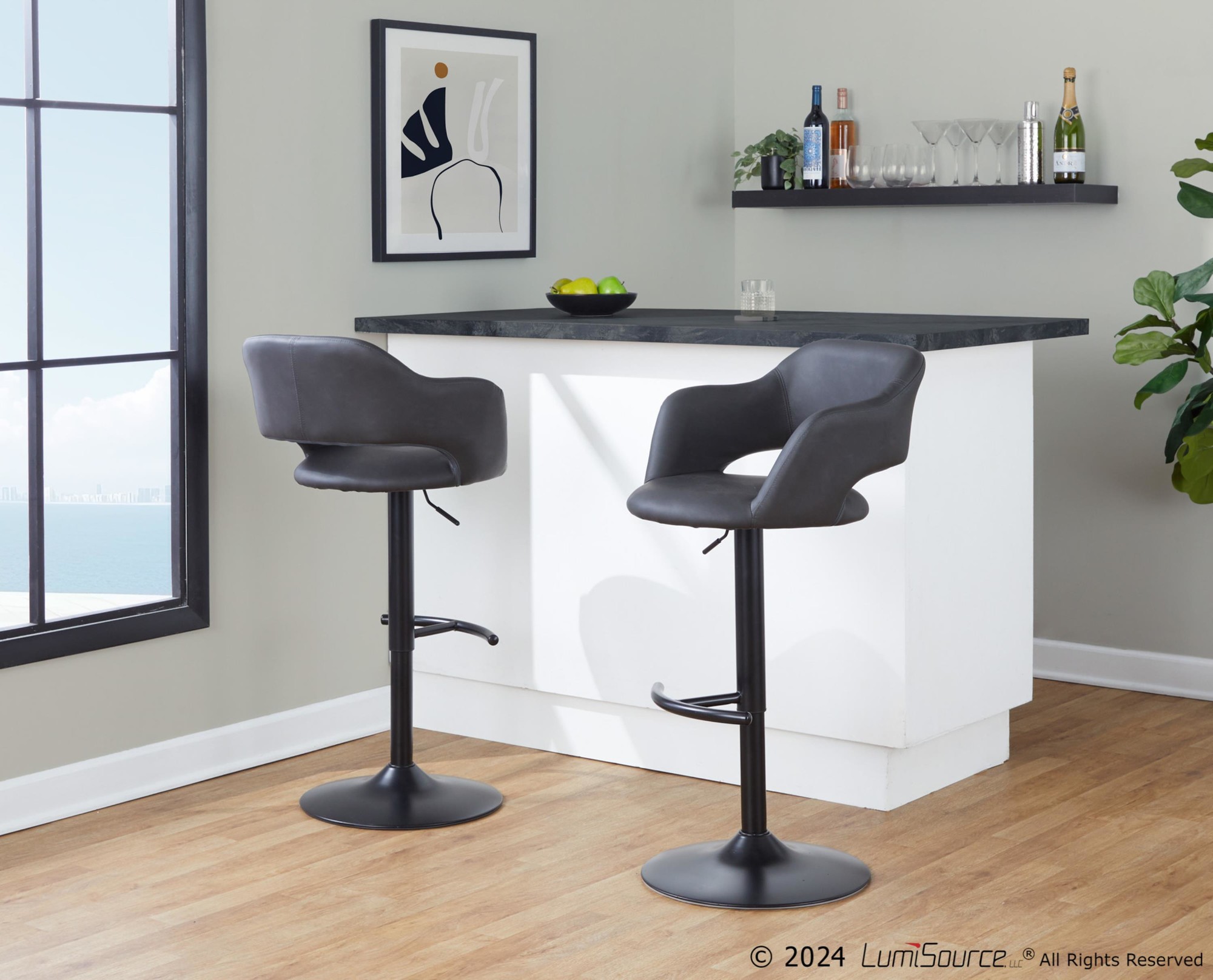Margarite Black and Grey Contemporary Swivel Barstools (Set of 2) 1 Margarite Black and Grey Contemporary Swivel Barstools (Set of 2)