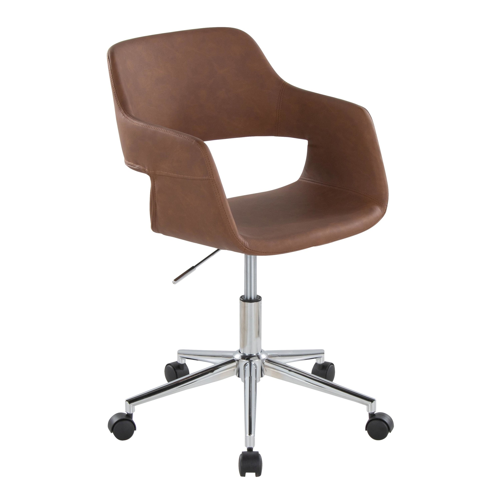 Margarite Brown Faux Leather Chrome Contemporary Task Chair 3 Margarite Brown Faux Leather Chrome Contemporary Task Chair - Image 3