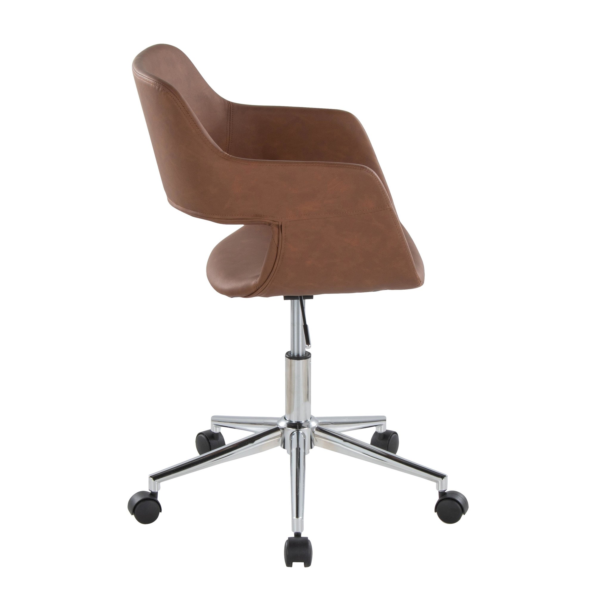 Margarite Brown Faux Leather Chrome Contemporary Task Chair 4 Margarite Brown Faux Leather Chrome Contemporary Task Chair - Image 4
