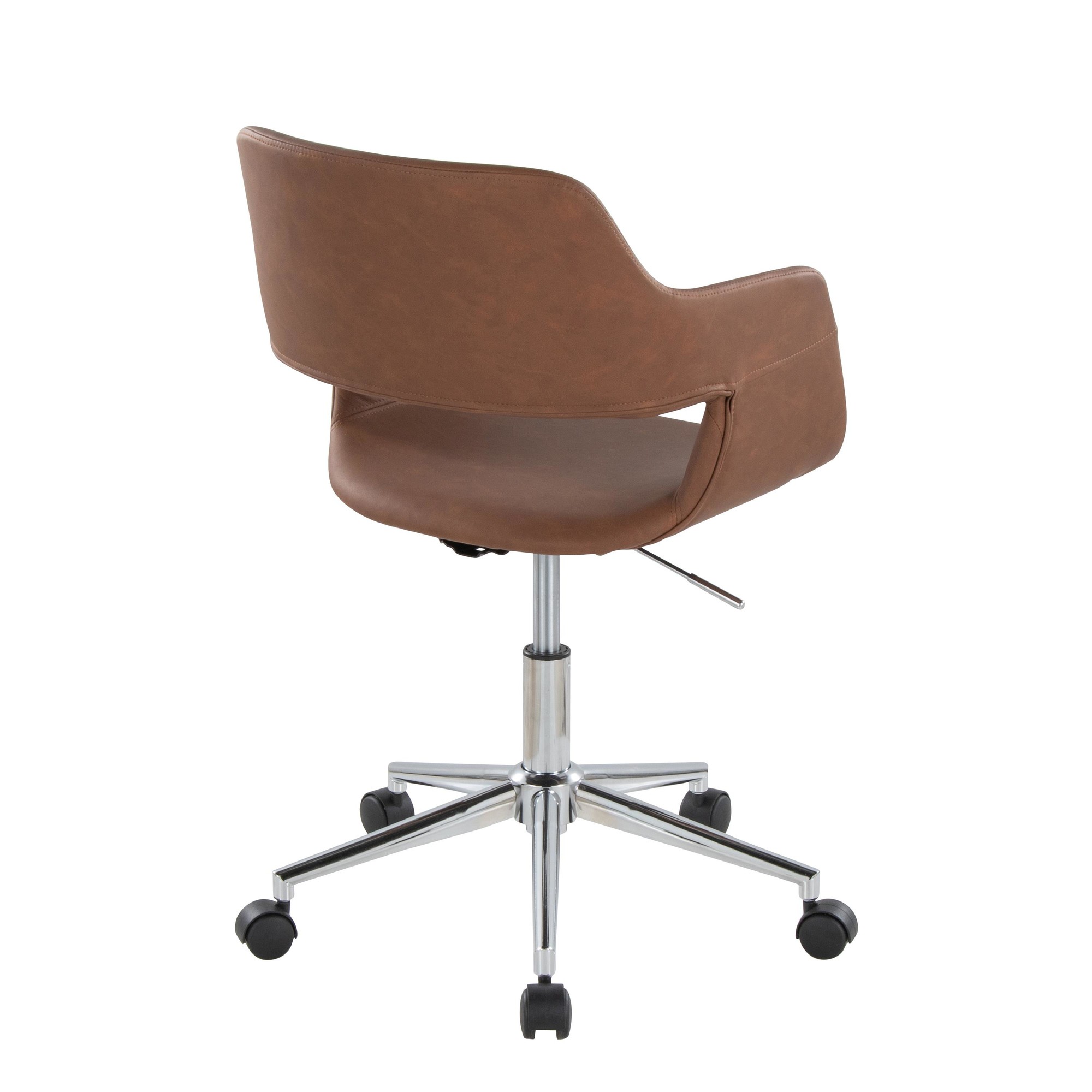 Margarite Brown Faux Leather Chrome Contemporary Task Chair 5 Margarite Brown Faux Leather Chrome Contemporary Task Chair - Image 5