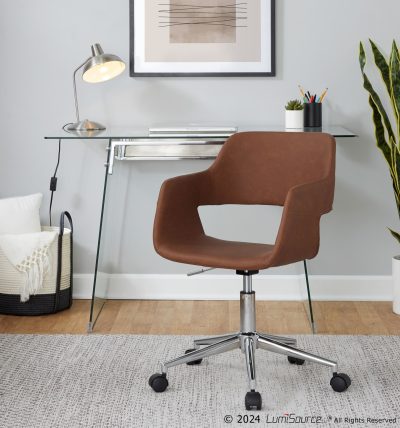 Margarite Brown Faux Leather Chrome Contemporary Task Chair