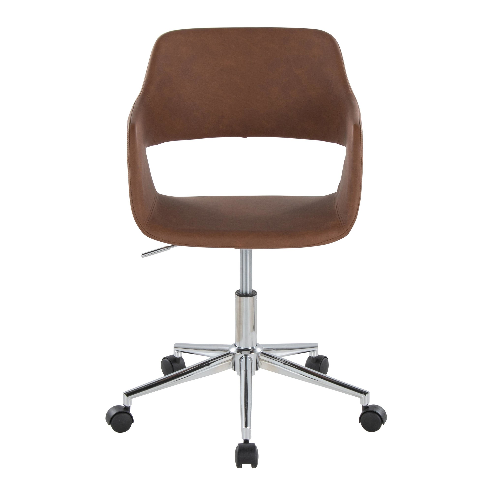 Margarite Brown Faux Leather Chrome Contemporary Task Chair 7 Margarite Brown Faux Leather Chrome Contemporary Task Chair - Image 7