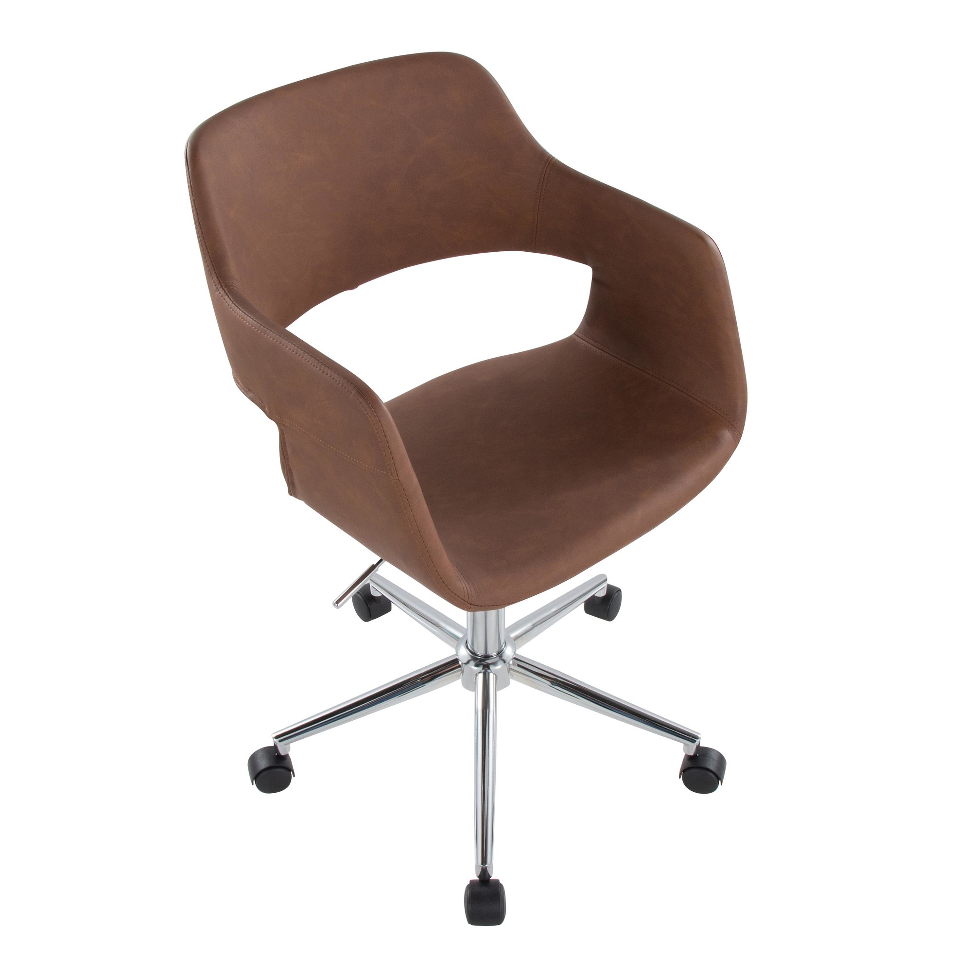 Margarite Brown Faux Leather Chrome Contemporary Task Chair 8 Margarite Brown Faux Leather Chrome Contemporary Task Chair - Image 8
