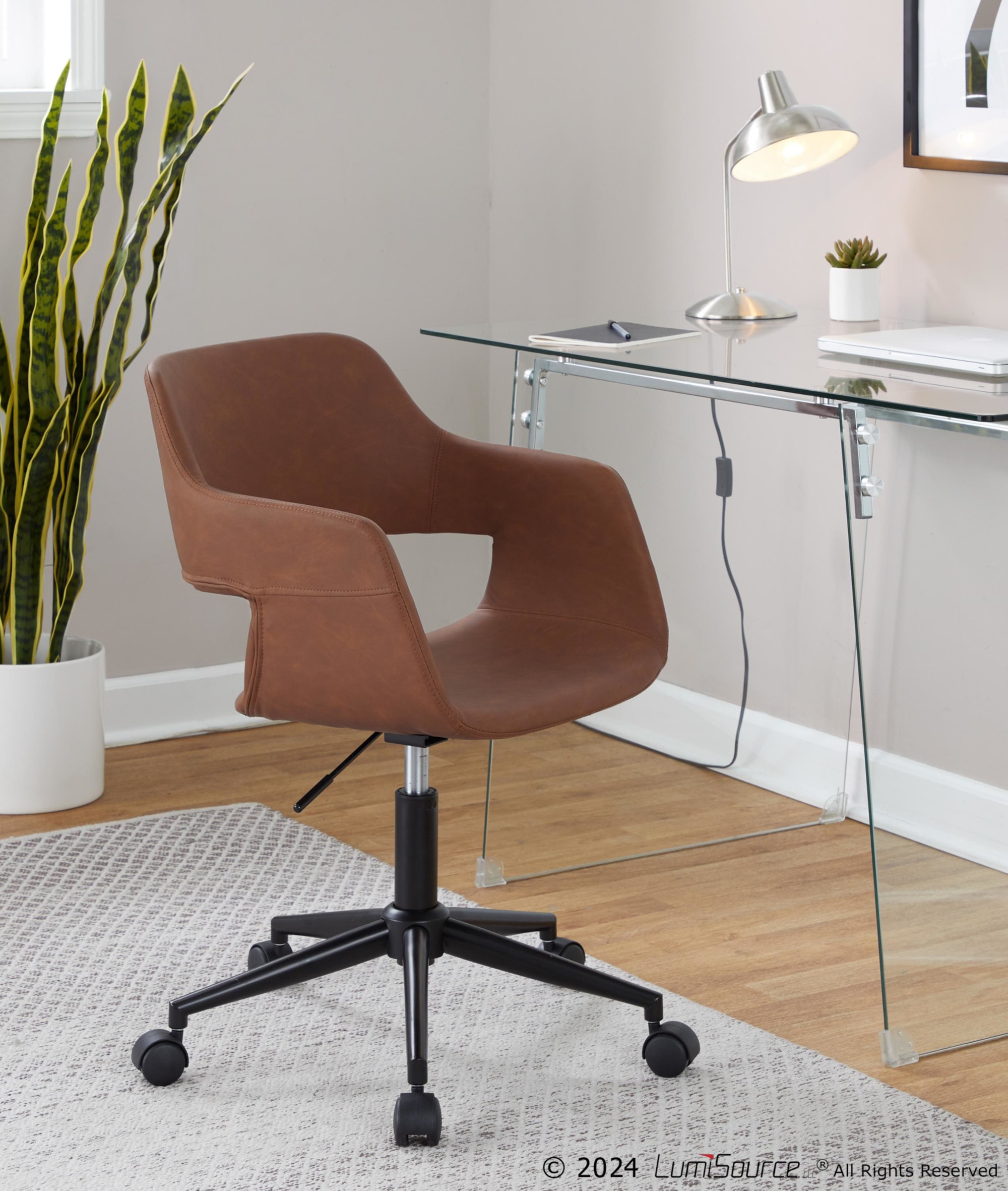 Margarite Brown Faux Leather Contemporary Adjustable Task Chair 2 Margarite Brown Faux Leather Contemporary Adjustable Task Chair - Image 2