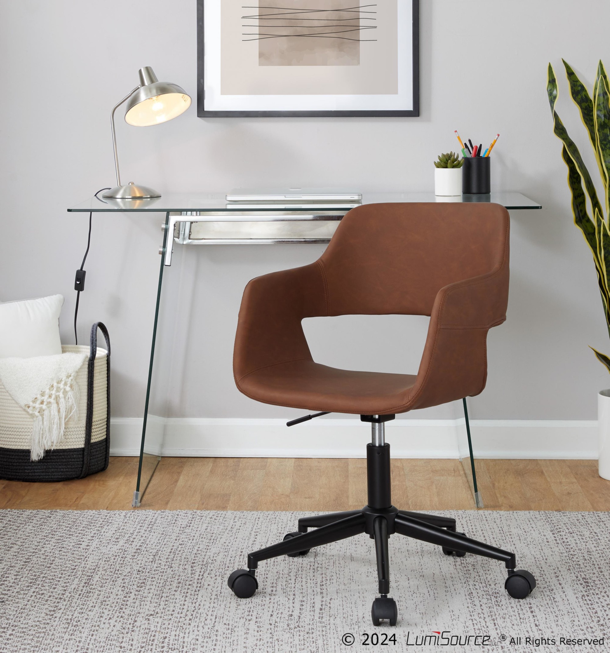 Margarite Brown Faux Leather Contemporary Adjustable Task Chair 1 Margarite Brown Faux Leather Contemporary Adjustable Task Chair