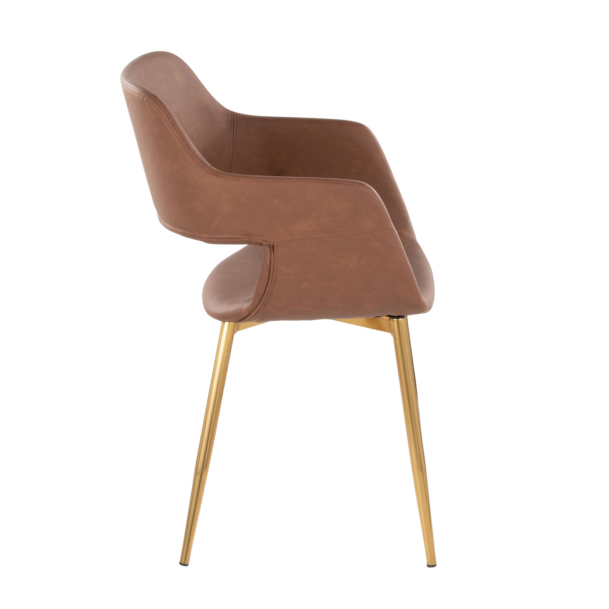 Margarite Brown Faux Leather Gold Contemporary Dining Chairs (Set of 2) 4 Margarite Brown Faux Leather Gold Contemporary Dining Chairs (Set of 2) - Image 4