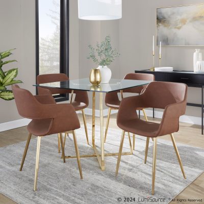 Margarite Brown Faux Leather Gold Contemporary Dining Chairs (Set of 2)