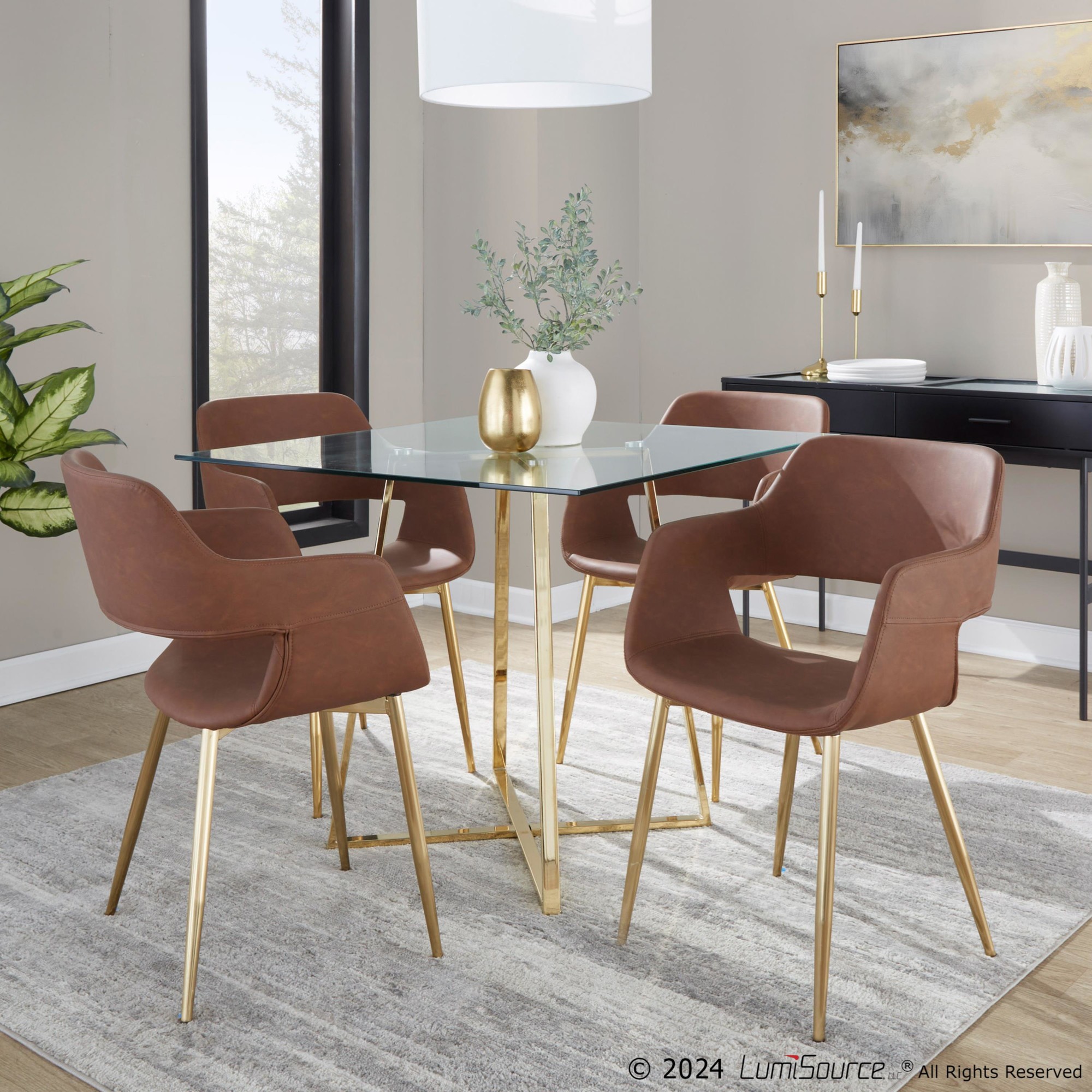 Margarite Brown Faux Leather Gold Contemporary Dining Chairs (Set of 2) 1 Margarite Brown Faux Leather Gold Contemporary Dining Chairs (Set of 2)