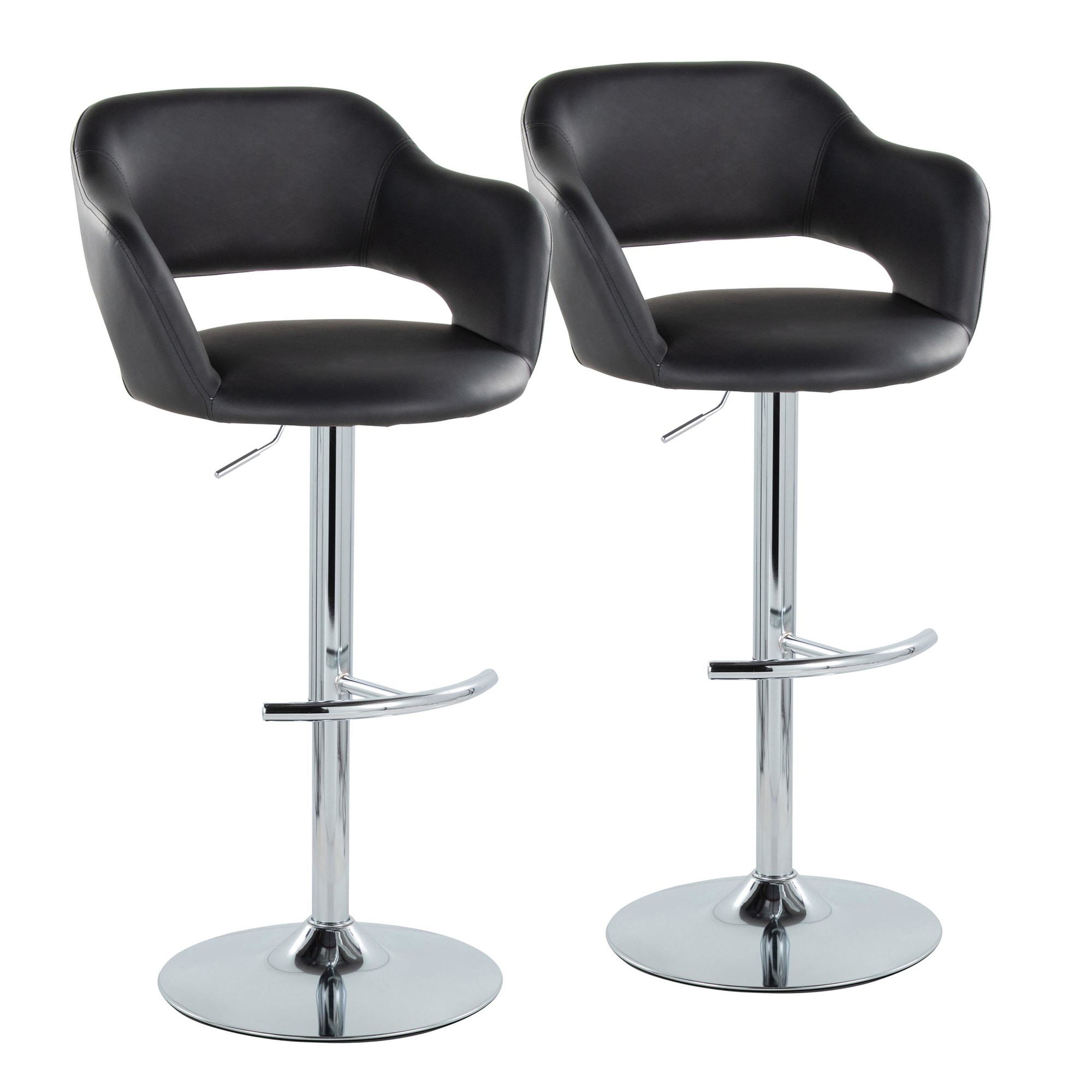 Margarite Chrome and Black Faux Leather Contemporary Barstools (Set of 2) 5 Margarite Chrome and Black Faux Leather Contemporary Barstools (Set of 2) - Image 5