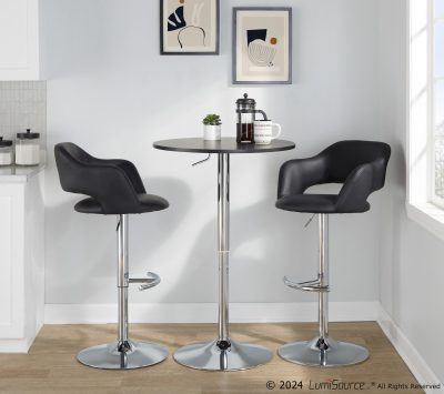 Margarite Chrome and Black Faux Leather Contemporary Barstools (Set of 2)