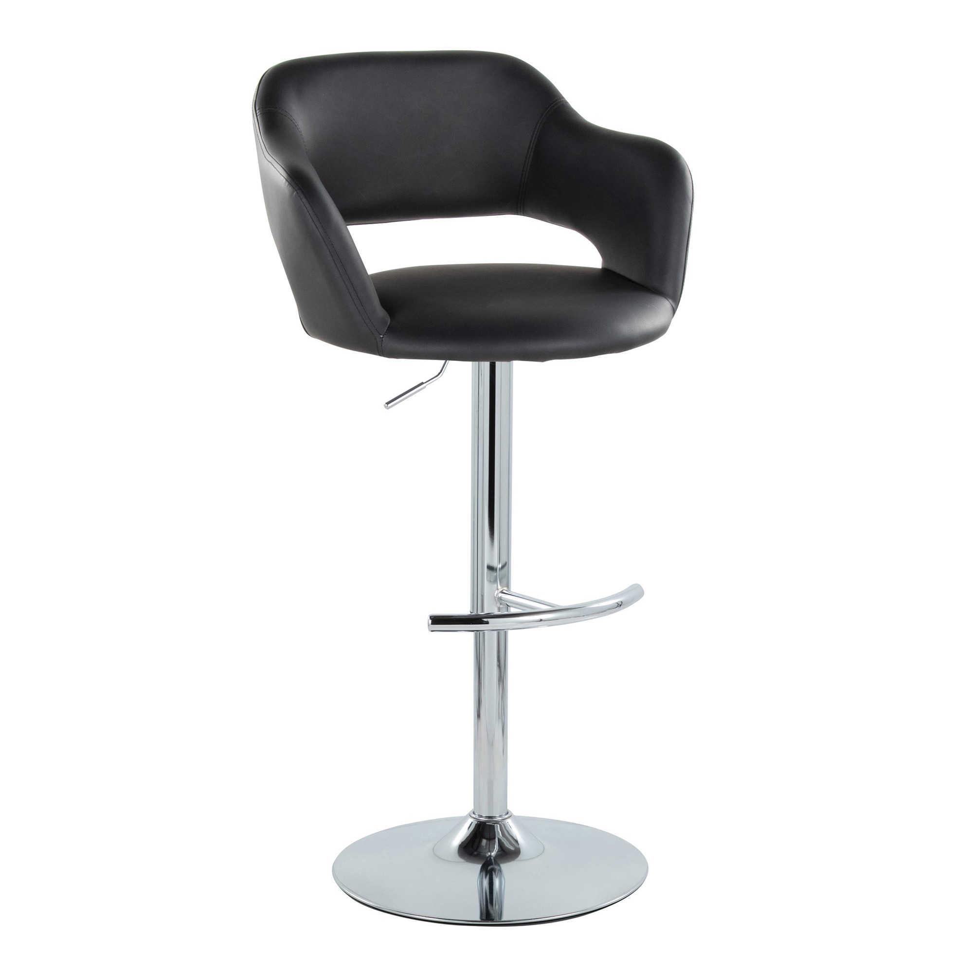 Margarite Chrome and Black Faux Leather Contemporary Barstools (Set of 2) 6 Margarite Chrome and Black Faux Leather Contemporary Barstools (Set of 2) - Image 6