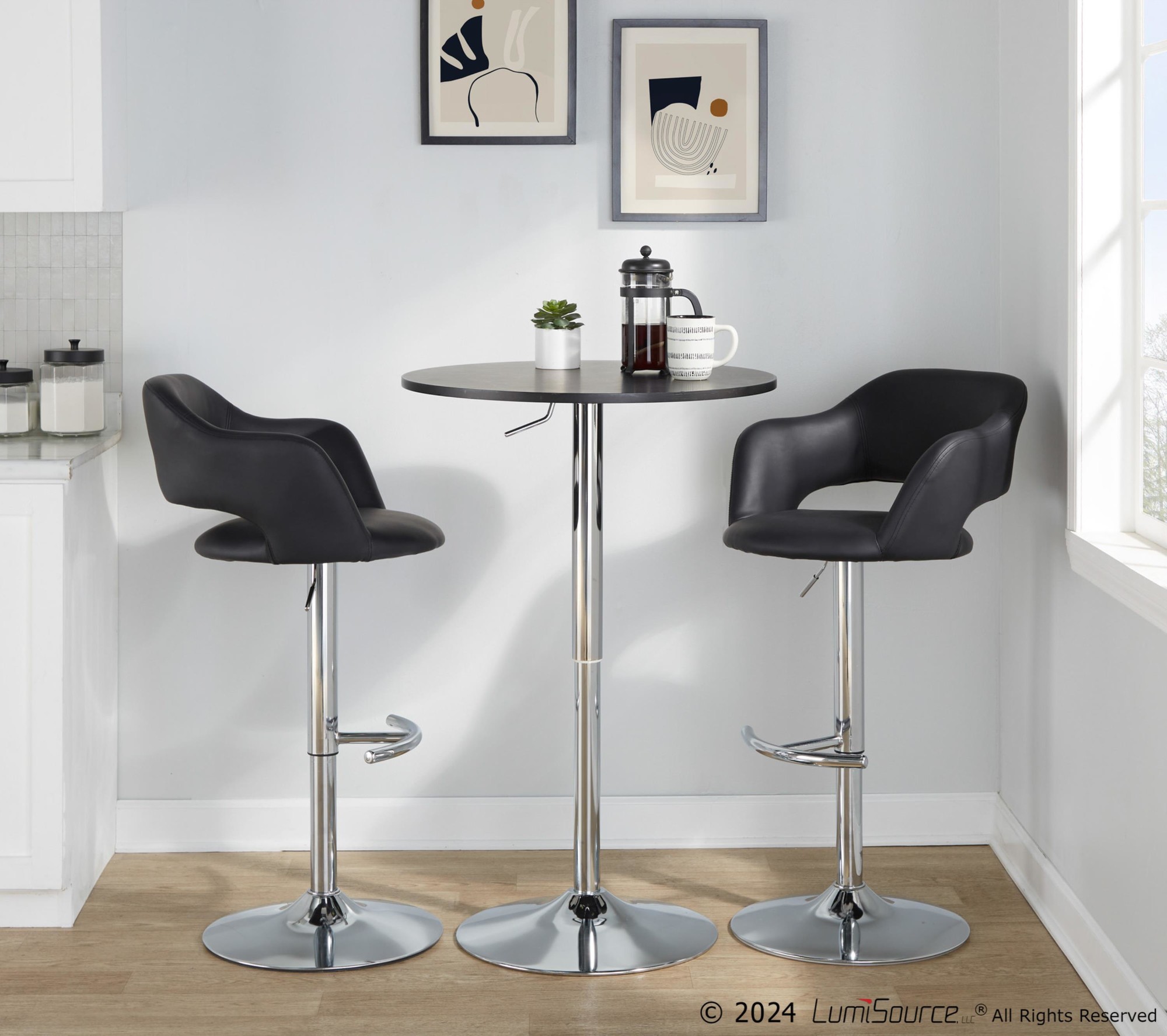 Margarite Chrome and Black Faux Leather Contemporary Barstools (Set of 2) 1 Margarite Chrome and Black Faux Leather Contemporary Barstools (Set of 2)