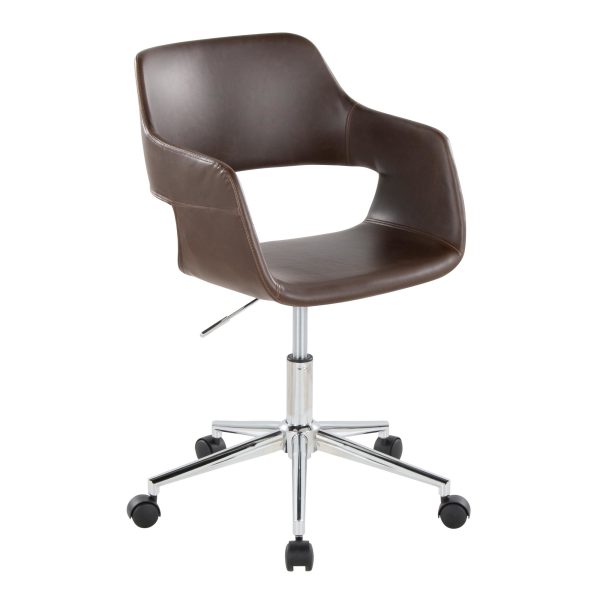 Margarite Contemporary Adjustable Task Chair in Chrome Metal and Espresso Faux Leather by LumiSource 1