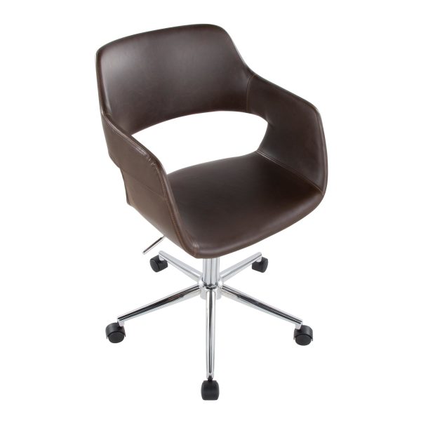 Margarite Contemporary Adjustable Task Chair in Chrome Metal and Espresso Faux Leather by LumiSource 6