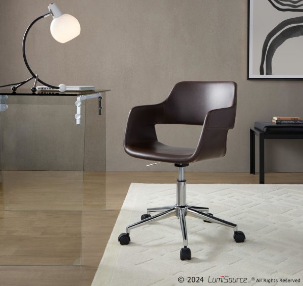 Margarite Contemporary Adjustable Task Chair in Chrome Metal and Espresso Faux Leather by LumiSource