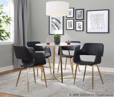 Margarite Contemporary Black Faux Leather Dining Chairs Gold (Set of 2)