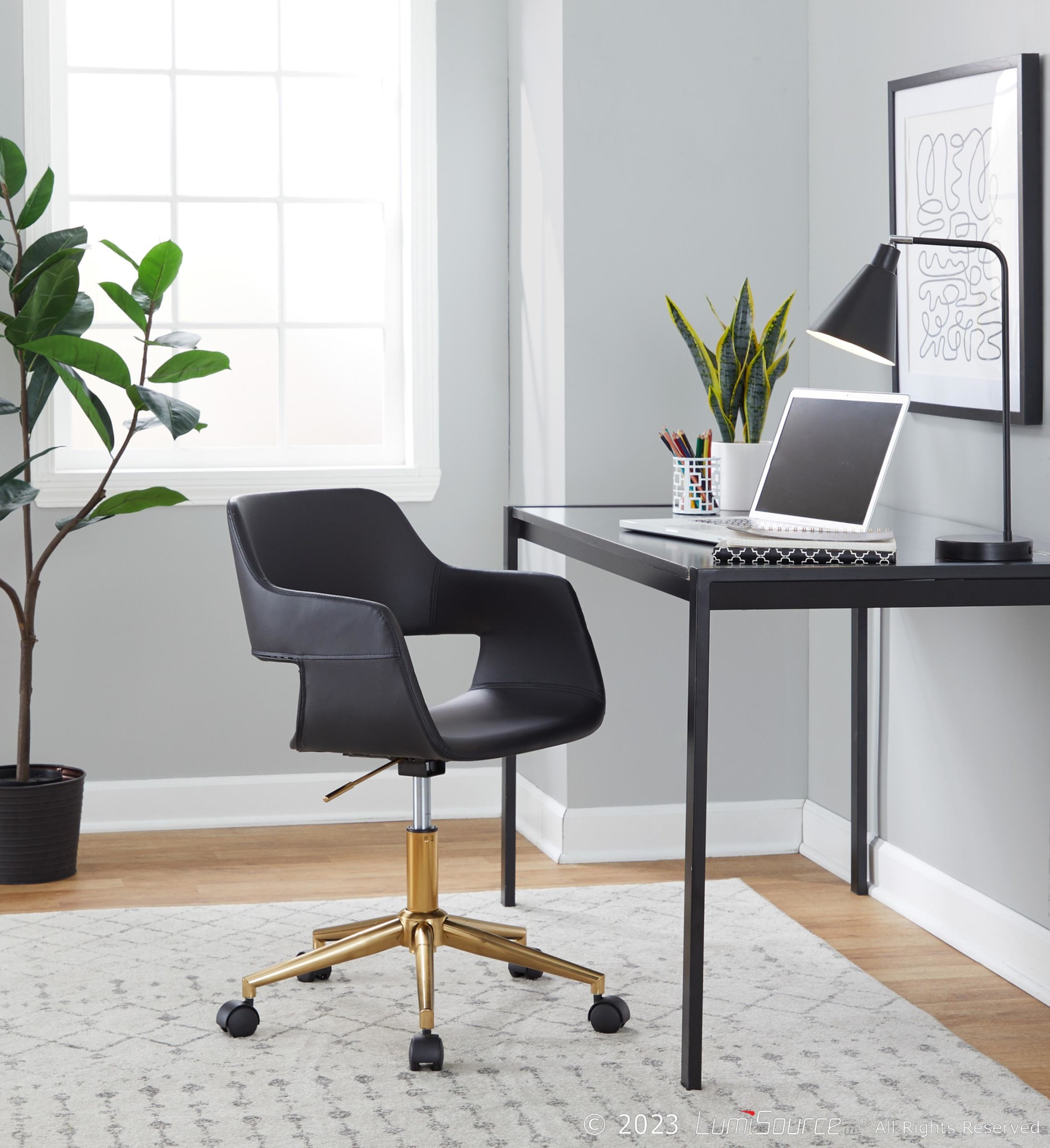 Margarite Contemporary Black Faux Leather Gold Office Chair 2 Margarite Contemporary Black Faux Leather Gold Office Chair - Image 2