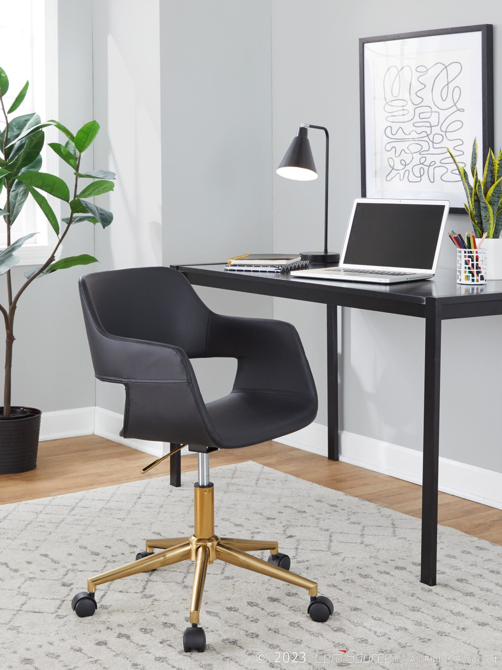 Margarite Contemporary Black Faux Leather Gold Office Chair 1 Margarite Contemporary Black Faux Leather Gold Office Chair