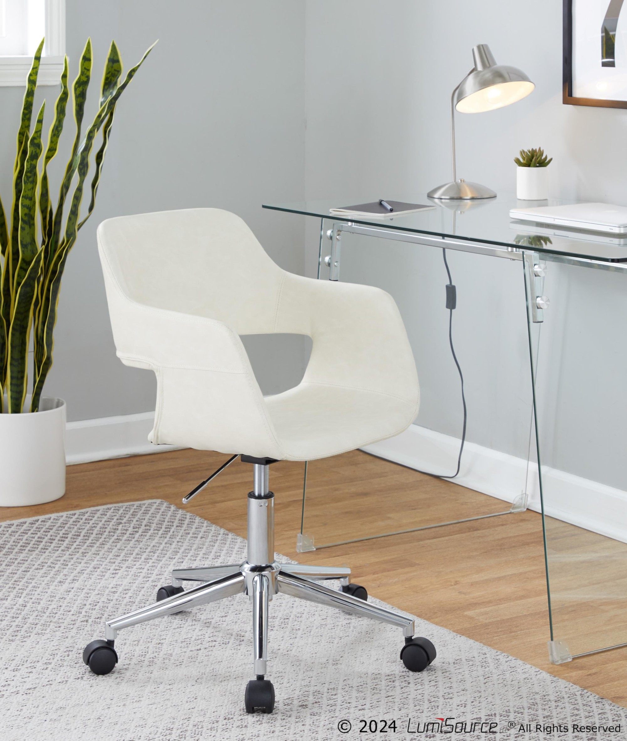 Margarite Contemporary Cream Faux Leather Chrome Task Chair 2 Margarite Contemporary Cream Faux Leather Chrome Task Chair - Image 2