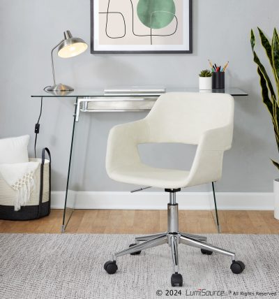 Margarite Contemporary Cream Faux Leather Chrome Task Chair