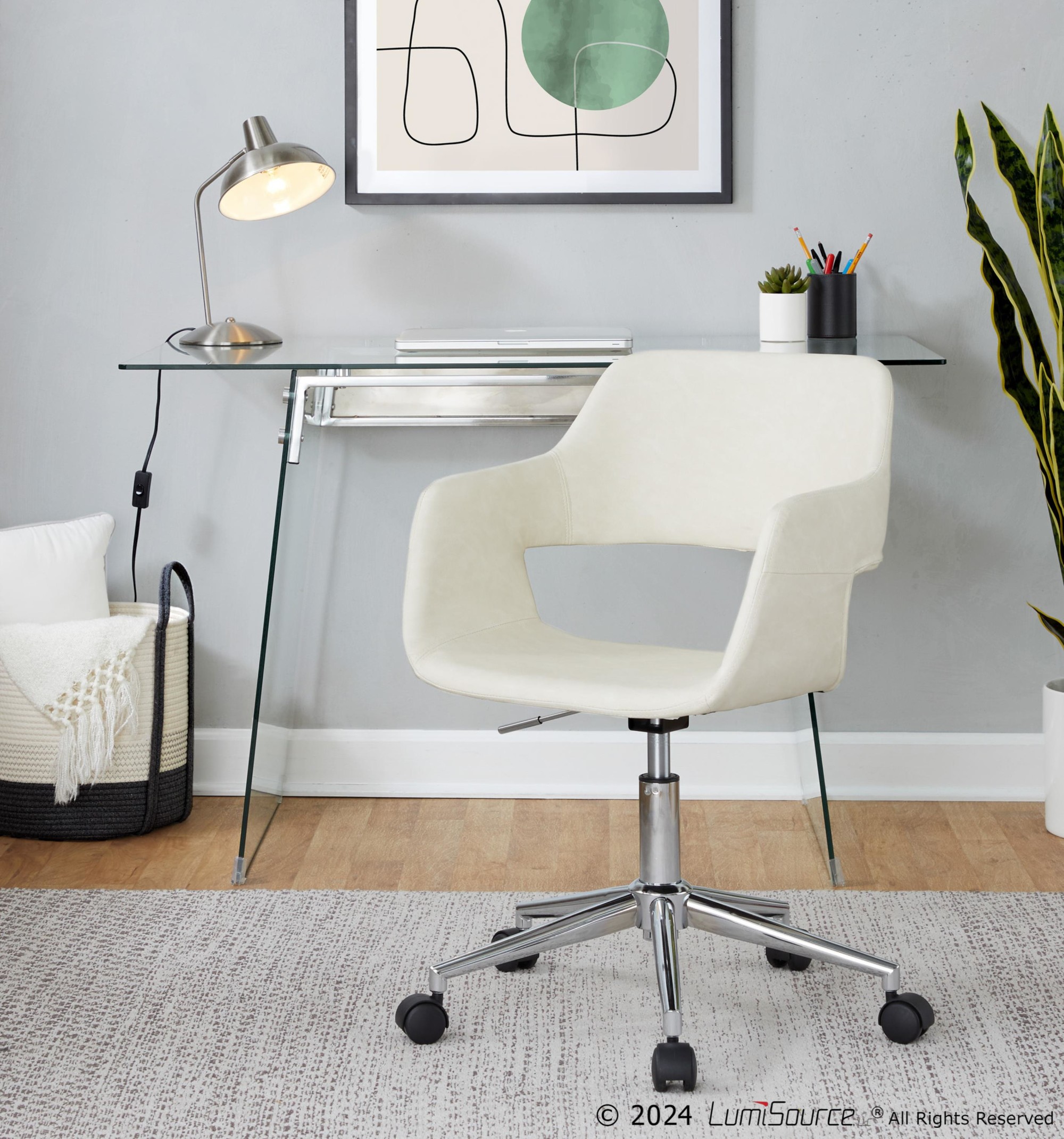 Margarite Contemporary Cream Faux Leather Chrome Task Chair 1 Margarite Contemporary Cream Faux Leather Chrome Task Chair