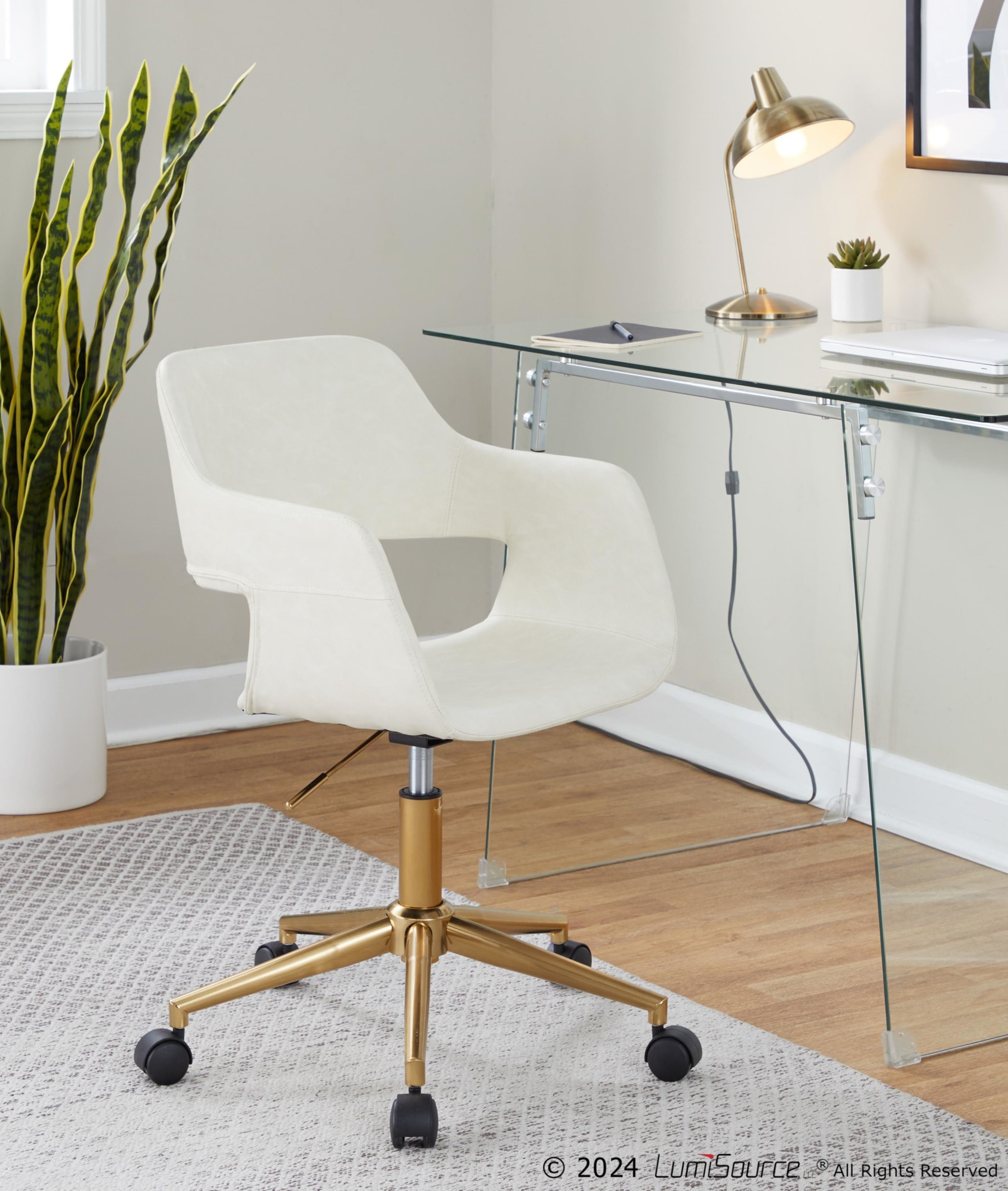 Margarite Contemporary Cream Faux Leather Gold Metal Task Chair 2 Margarite Contemporary Cream Faux Leather Gold Metal Task Chair - Image 2