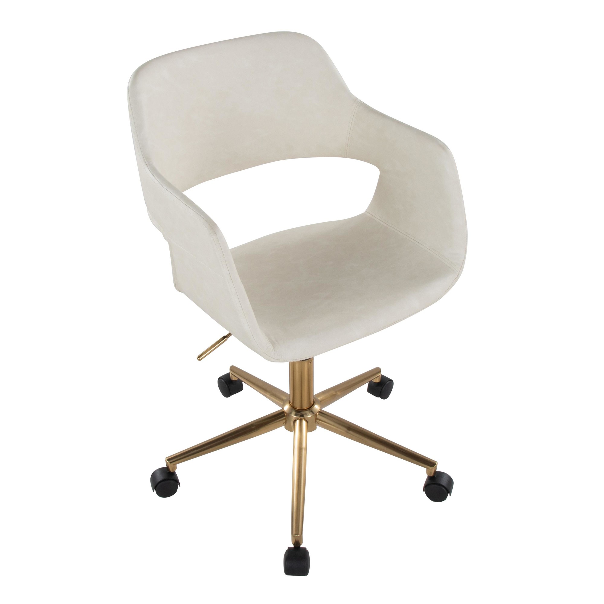 Margarite Contemporary Cream Faux Leather Gold Metal Task Chair 9 Margarite Contemporary Cream Faux Leather Gold Metal Task Chair - Image 9