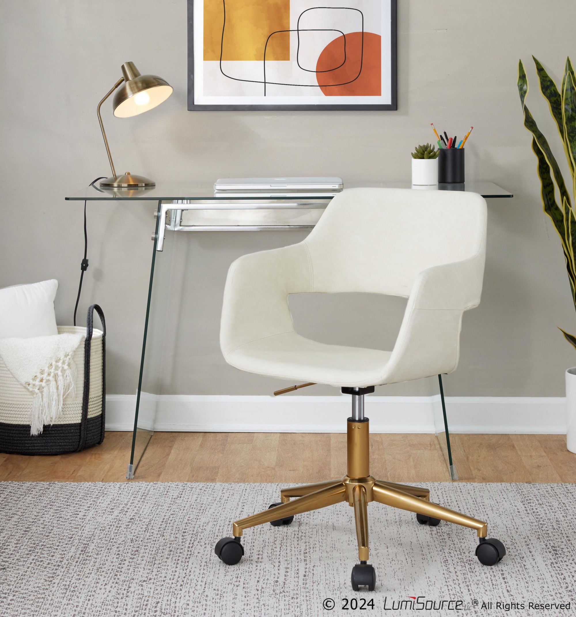 Margarite Contemporary Cream Faux Leather Gold Metal Task Chair 1 Margarite Contemporary Cream Faux Leather Gold Metal Task Chair