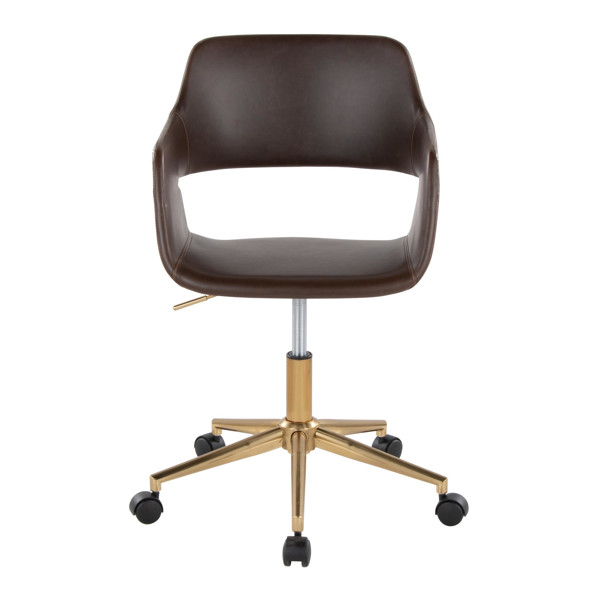 Margarite Contemporary Espresso Faux Leather Task Chair Gold Metal 6 Margarite Contemporary Espresso Faux Leather Task Chair Gold Metal - Image 6