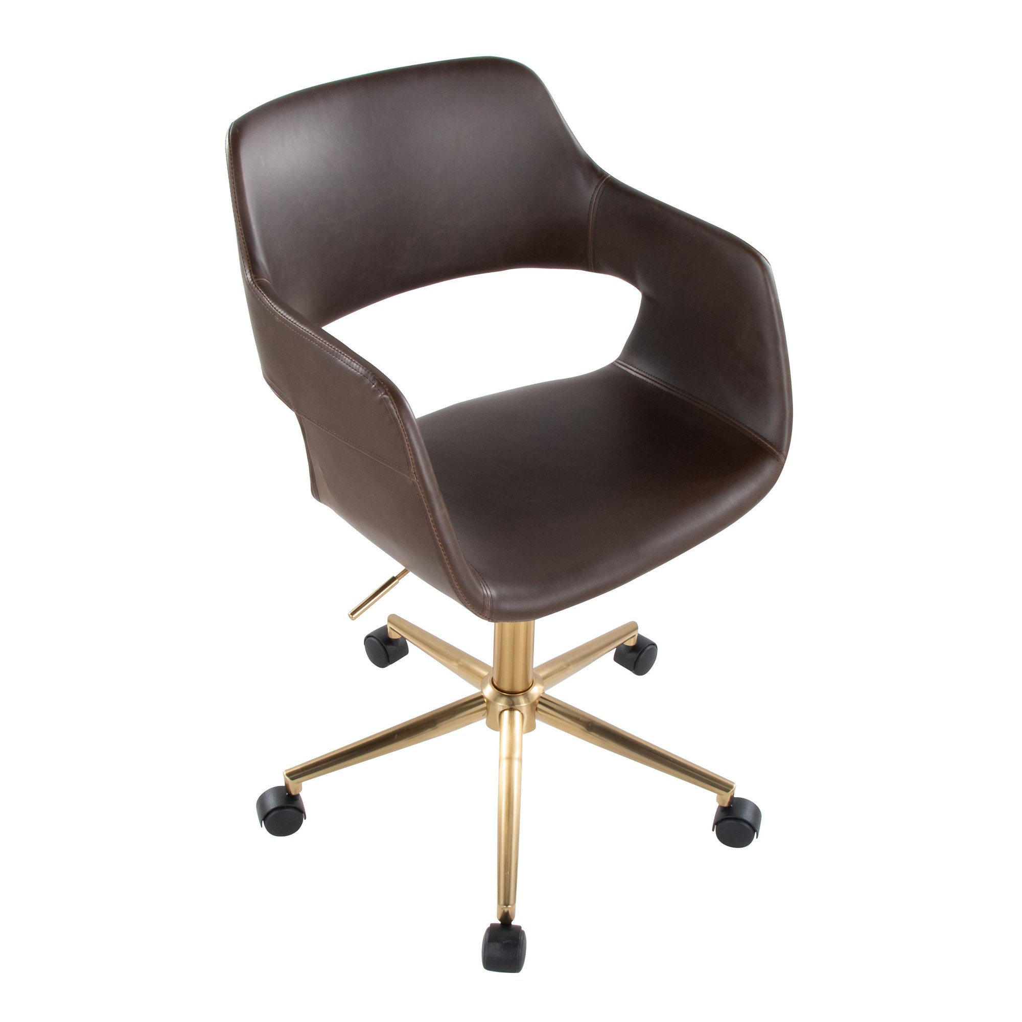 Margarite Contemporary Espresso Faux Leather Task Chair Gold Metal 7 Margarite Contemporary Espresso Faux Leather Task Chair Gold Metal - Image 7