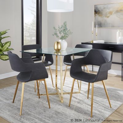 Margarite Contemporary Grey Faux Leather Chairs with Gold Legs (Set of 2) (Set of 2)