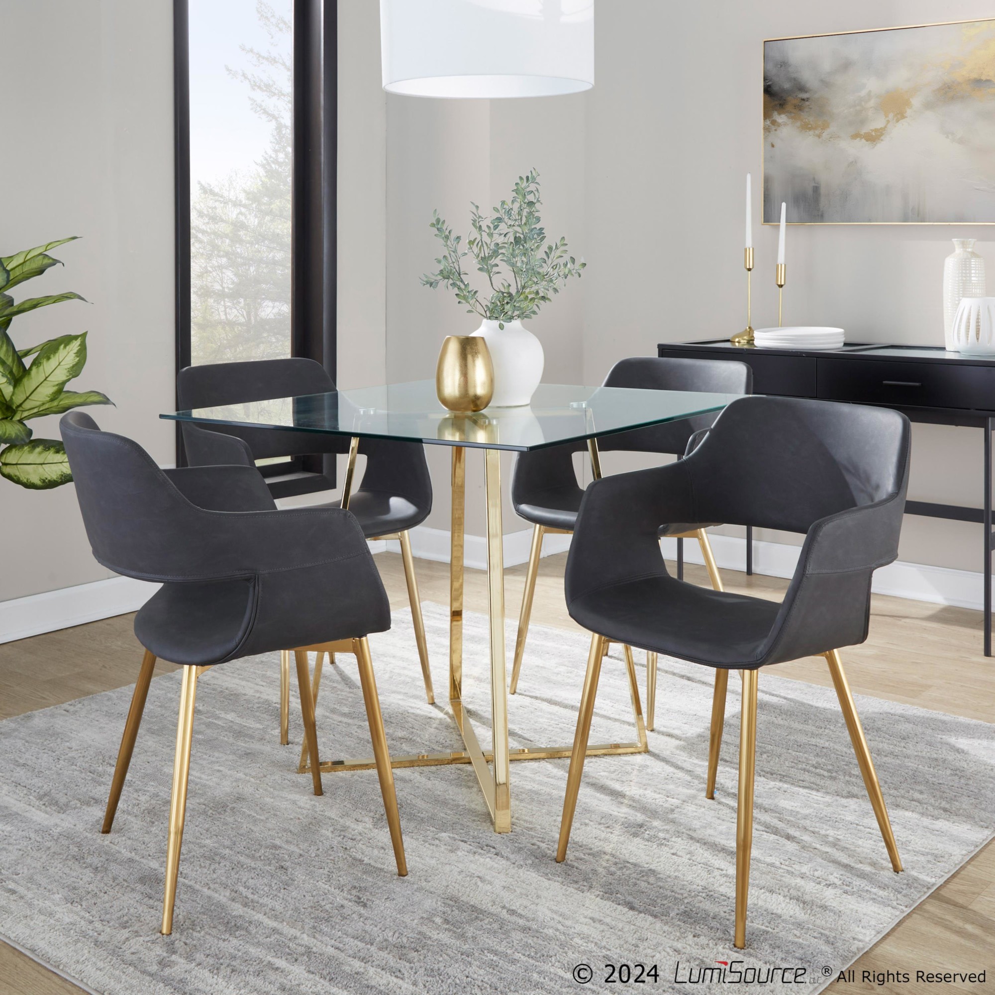 Margarite Contemporary Grey Faux Leather Chairs with Gold Legs (Set of 2) (Set of 2) 1 Margarite Contemporary Grey Faux Leather Chairs with Gold Legs (Set of 2) (Set of 2)