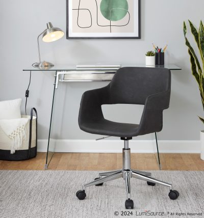 Margarite Contemporary Grey Faux Leather Chrome Task Chair