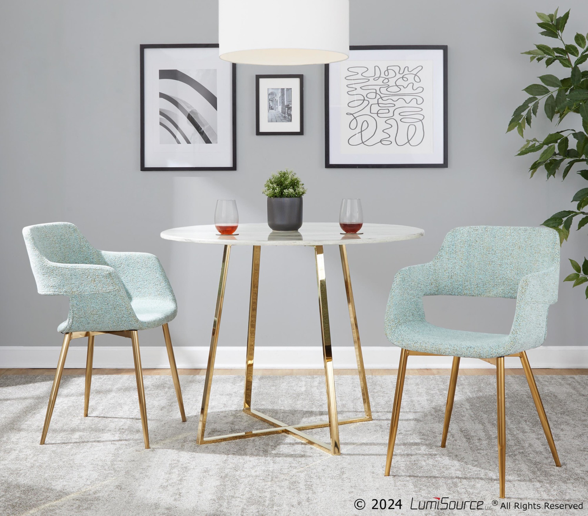 Margarite Contemporary Light Green Dining Accent Chairs Gold (Set of 2) 2 Margarite Contemporary Light Green Dining Accent Chairs Gold (Set of 2) - Image 2