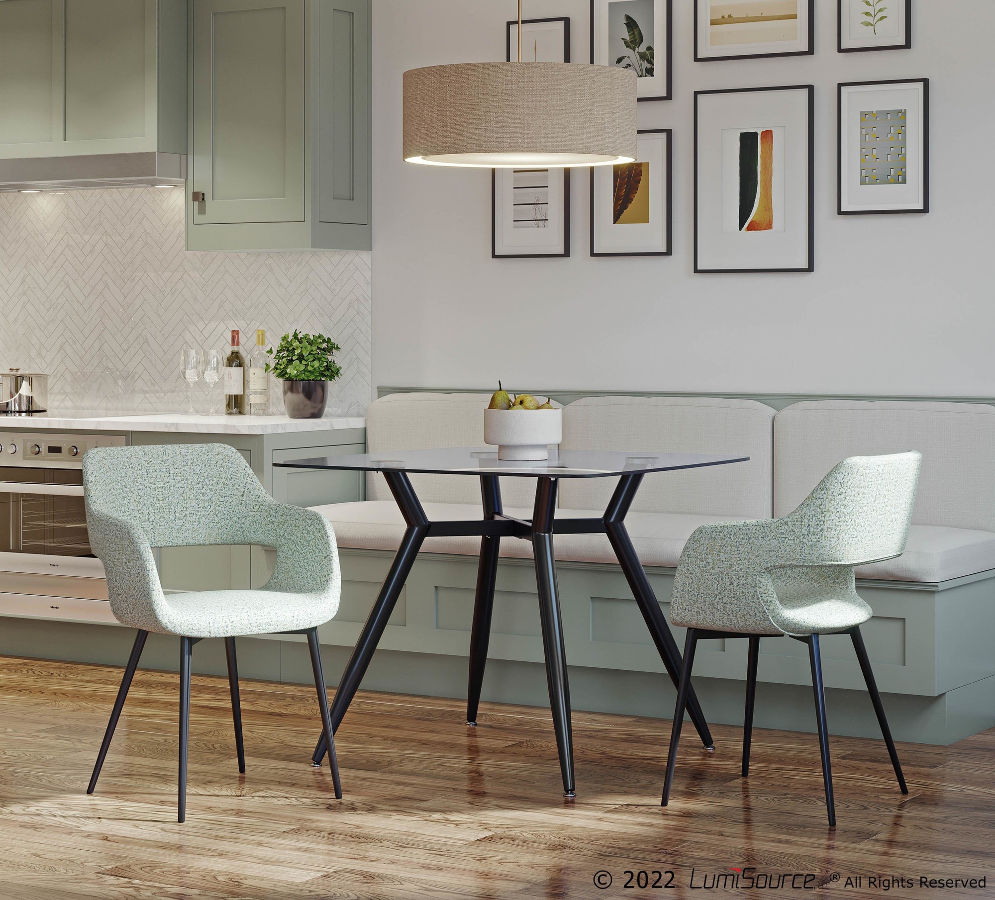 Margarite Contemporary Light Green Dining Chairs Black Metal (Set of 2) 1 Margarite Contemporary Light Green Dining Chairs Black Metal (Set of 2)