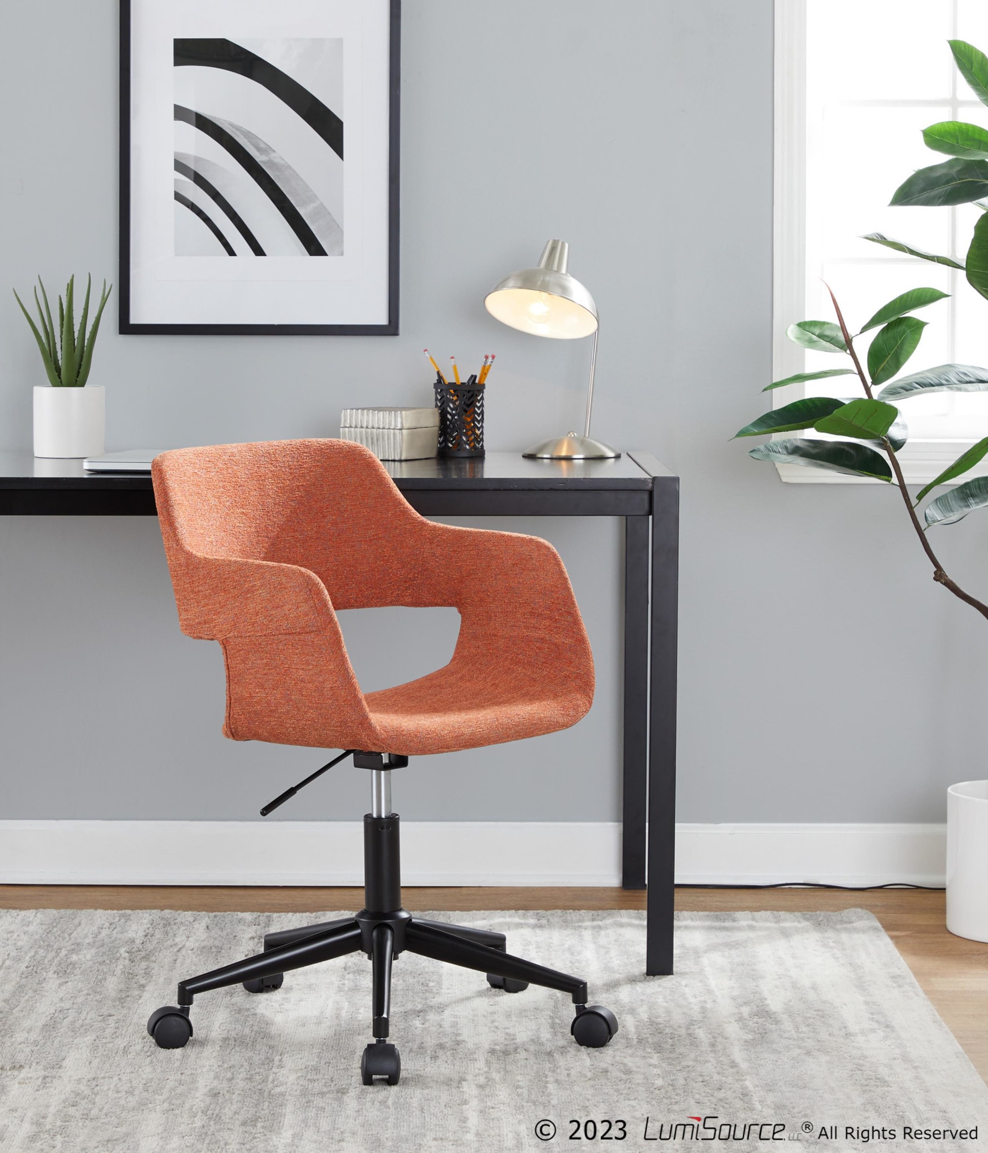 Margarite Contemporary Orange and Black Fabric Office Task Chair 2 Margarite Contemporary Orange and Black Fabric Office Task Chair - Image 2