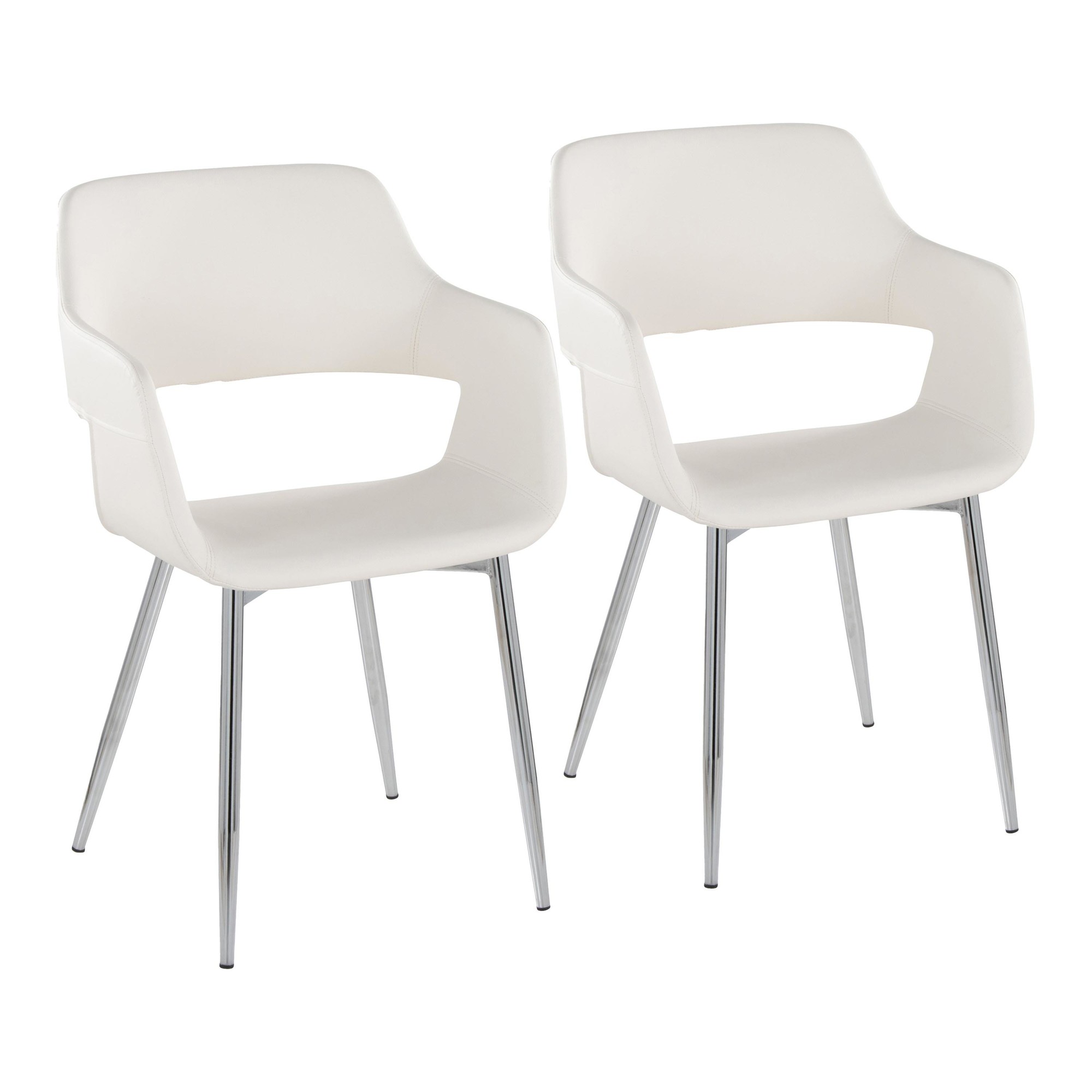 Margarite Contemporary White Faux Leather Chrome Dining Chairs (Set of 2) 3 Margarite Contemporary White Faux Leather Chrome Dining Chairs (Set of 2) - Image 3