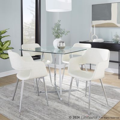 Margarite Cream Faux Leather Chrome Contemporary Dining Chairs (Set of 2)