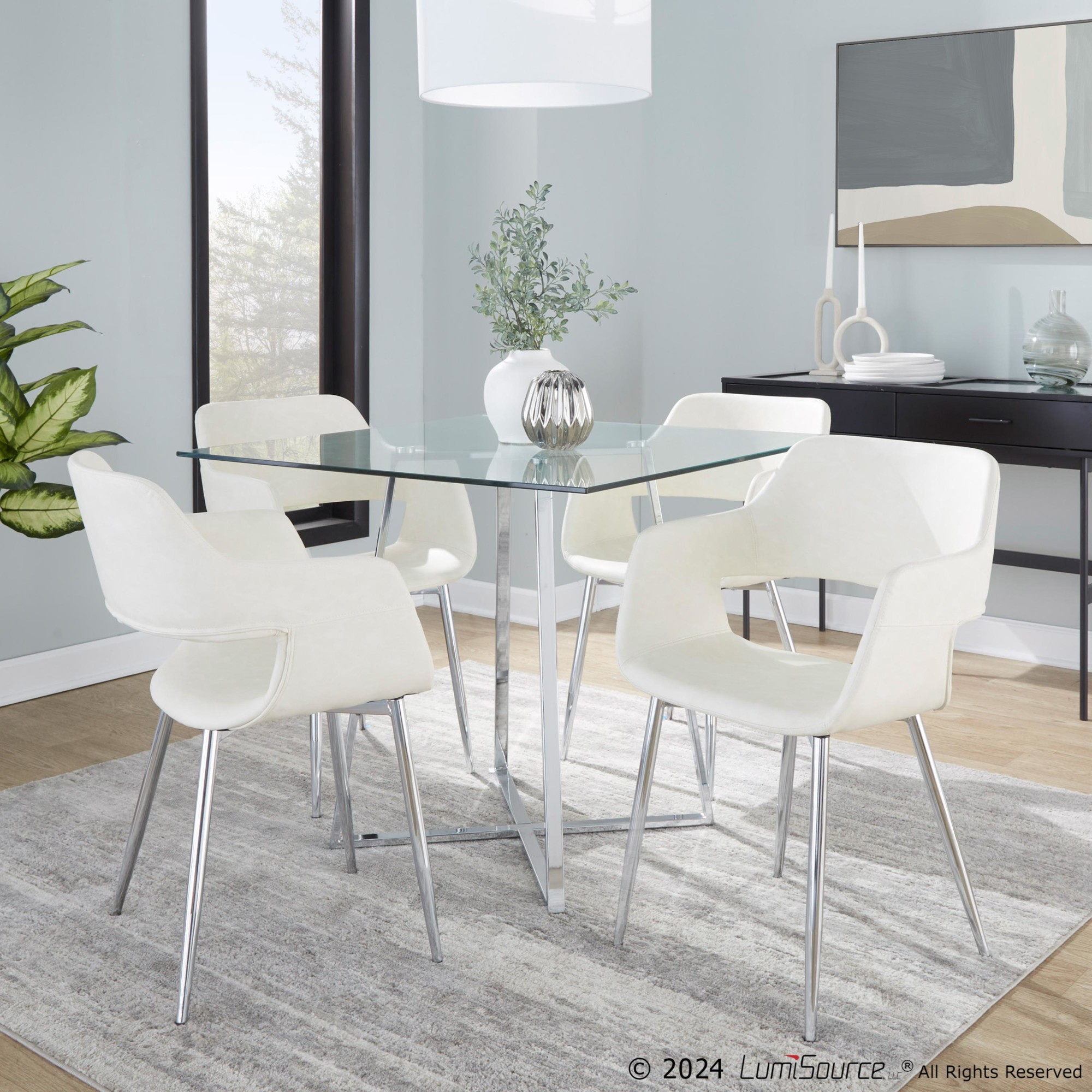 Margarite Cream Faux Leather Chrome Contemporary Dining Chairs (Set of 2) 1 Margarite Cream Faux Leather Chrome Contemporary Dining Chairs (Set of 2)