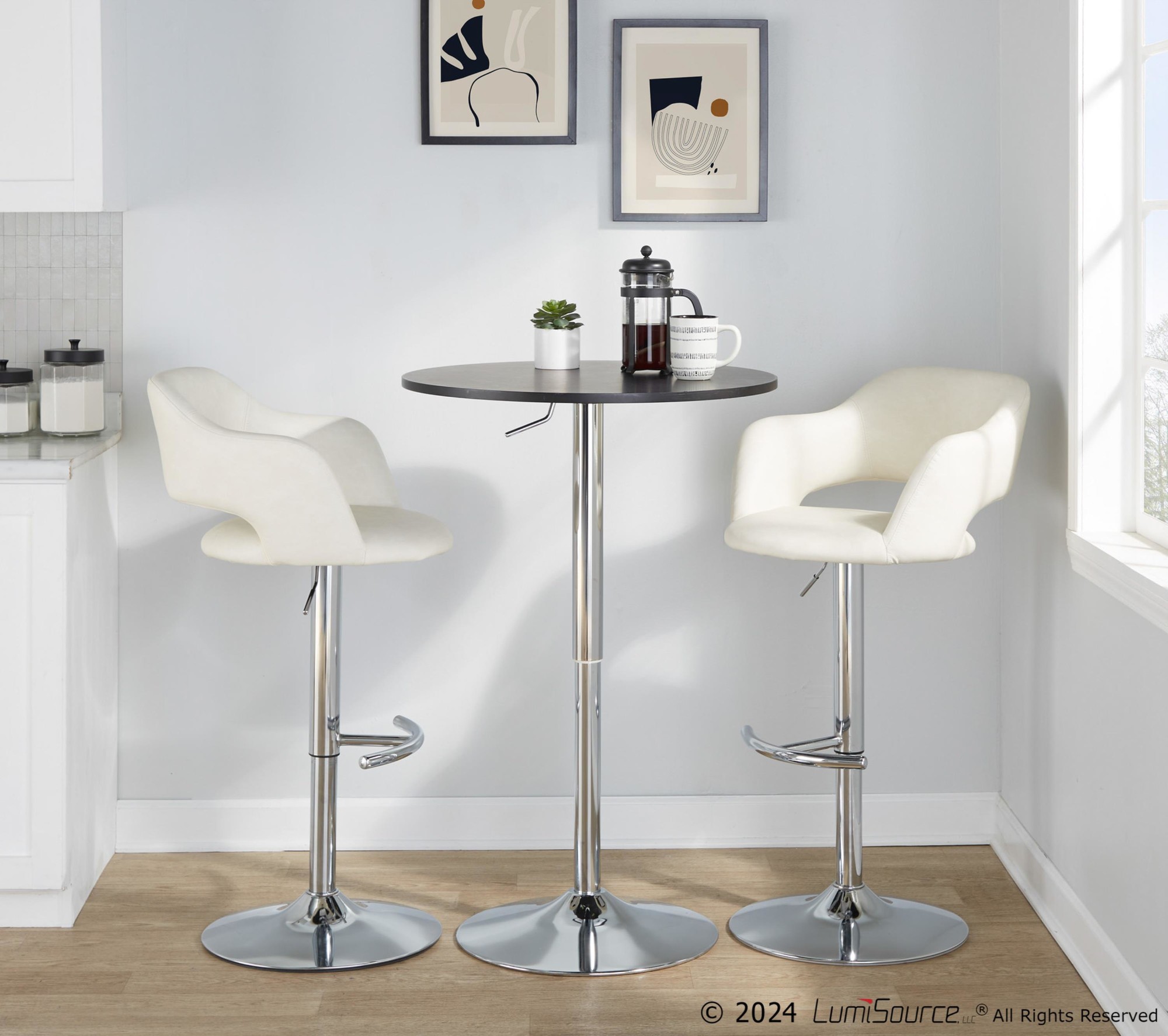 Margarite Cream Faux Leather Contemporary Swivel Barstools (Set of 2) 4 Margarite Cream Faux Leather Contemporary Swivel Barstools (Set of 2) - Image 4
