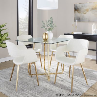 Margarite Cream Faux Leather Gold Contemporary Dining Chairs (Set of 2)