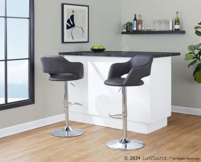 Margarite Grey Faux Leather Chrome Contemporary Barstools (Set of 2)