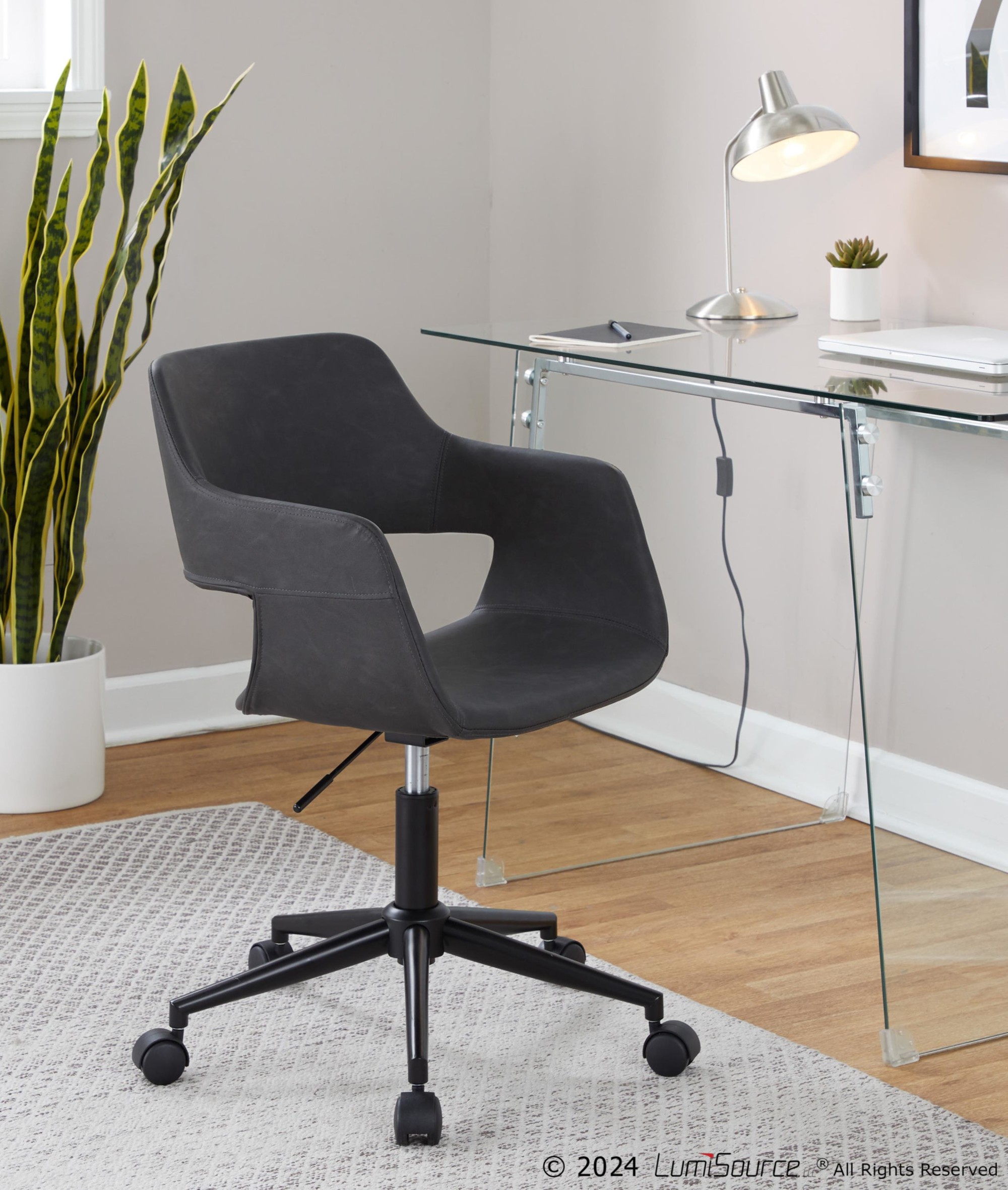 Margarite Grey Faux Leather Contemporary Adjustable Task Chair 2 Margarite Grey Faux Leather Contemporary Adjustable Task Chair - Image 2