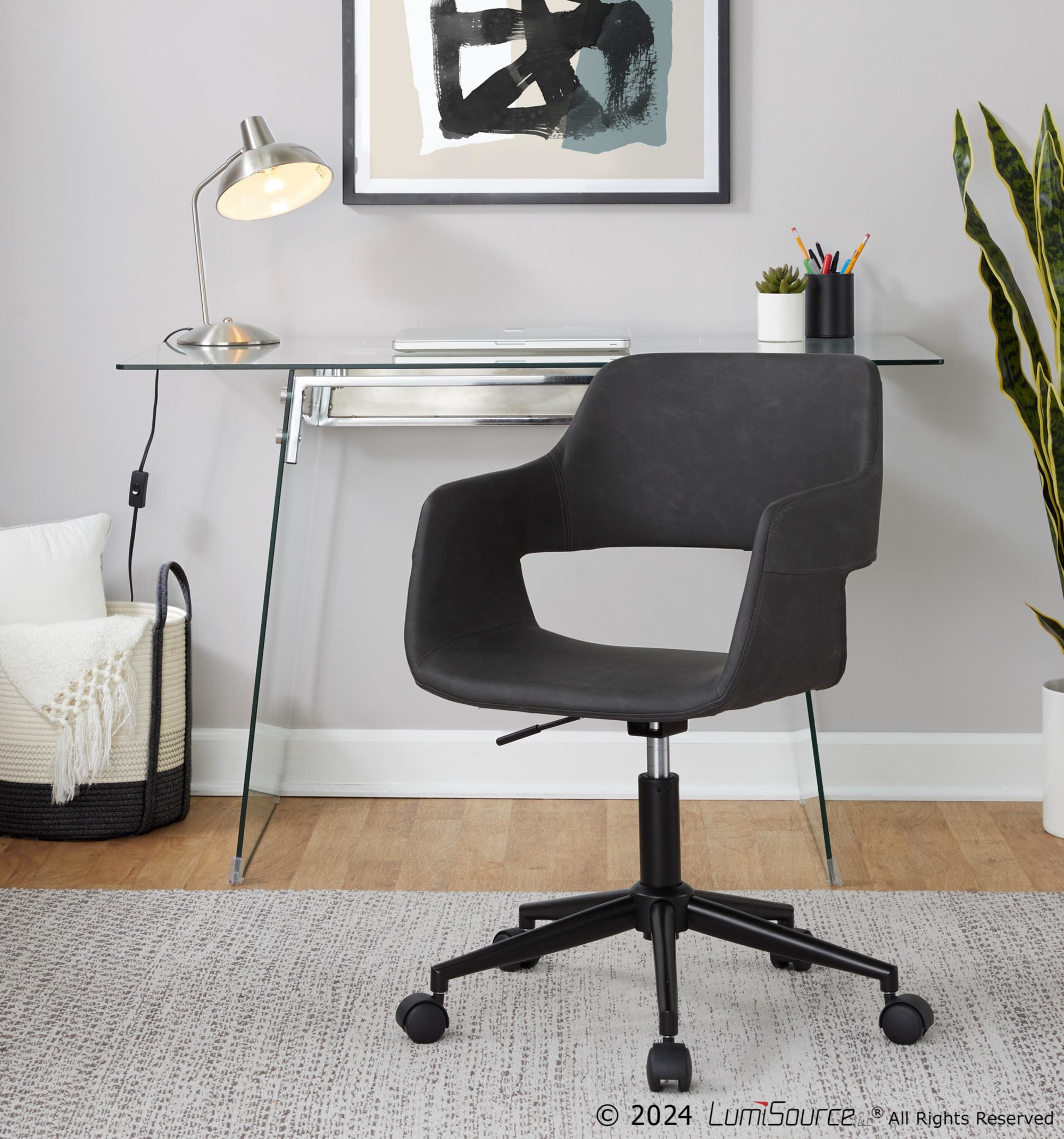 Margarite Grey Faux Leather Contemporary Adjustable Task Chair 1 Margarite Grey Faux Leather Contemporary Adjustable Task Chair