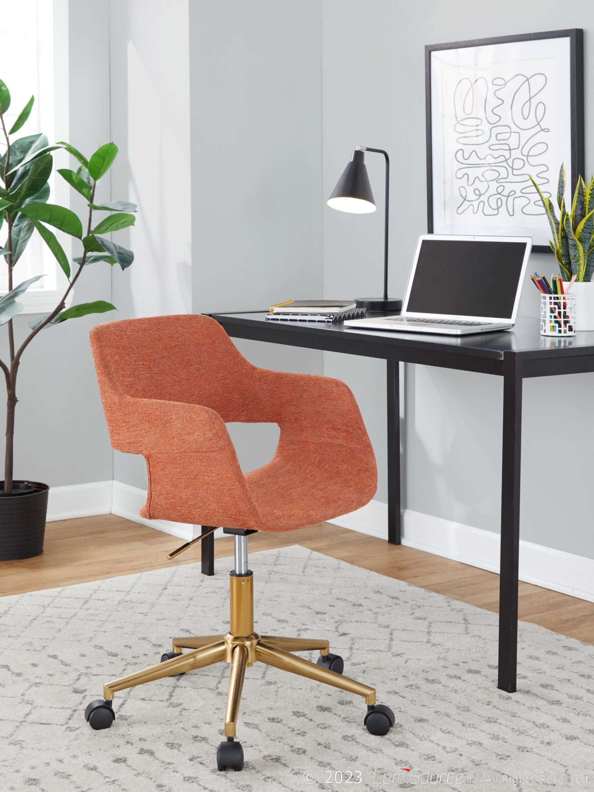 Margarite Orange Fabric Contemporary Gold Metal Task Chair 2 Margarite Orange Fabric Contemporary Gold Metal Task Chair - Image 2