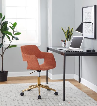 Margarite Orange Fabric Contemporary Gold Metal Task Chair