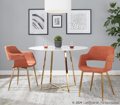Margarite Orange Fabric Gold Metal Contemporary Dining Chairs (Set of 2)